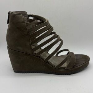 Eileen Fisher Sport Milly Wedge Heel Strappy  Sandal Barley Tumbled Nubuck Sz 7